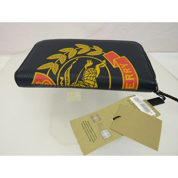NWT BURBERRY 8005979 STORM BLUE LEATHER CREST LOGO ZIP CONTINENTAL WALLET $640 - Picture 10 of 12